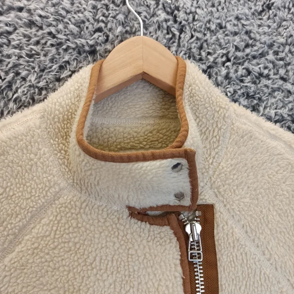 Madewell Women Sherpa Jacket cocoon Coat XSmall Cream Brown Teddy Long - Picture 4 of 12